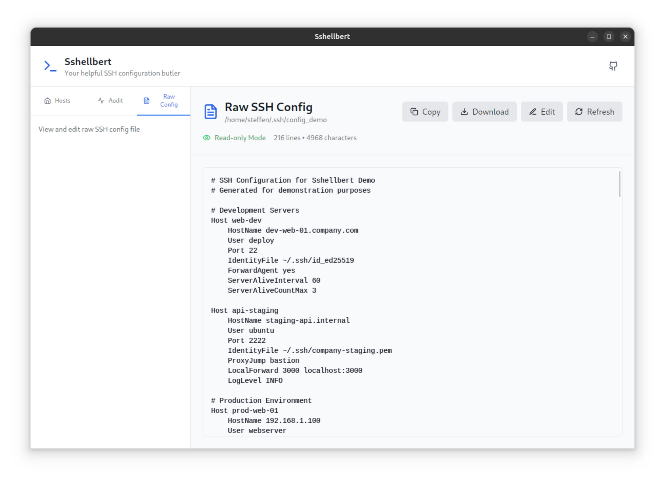 Raw SSH Config Editor